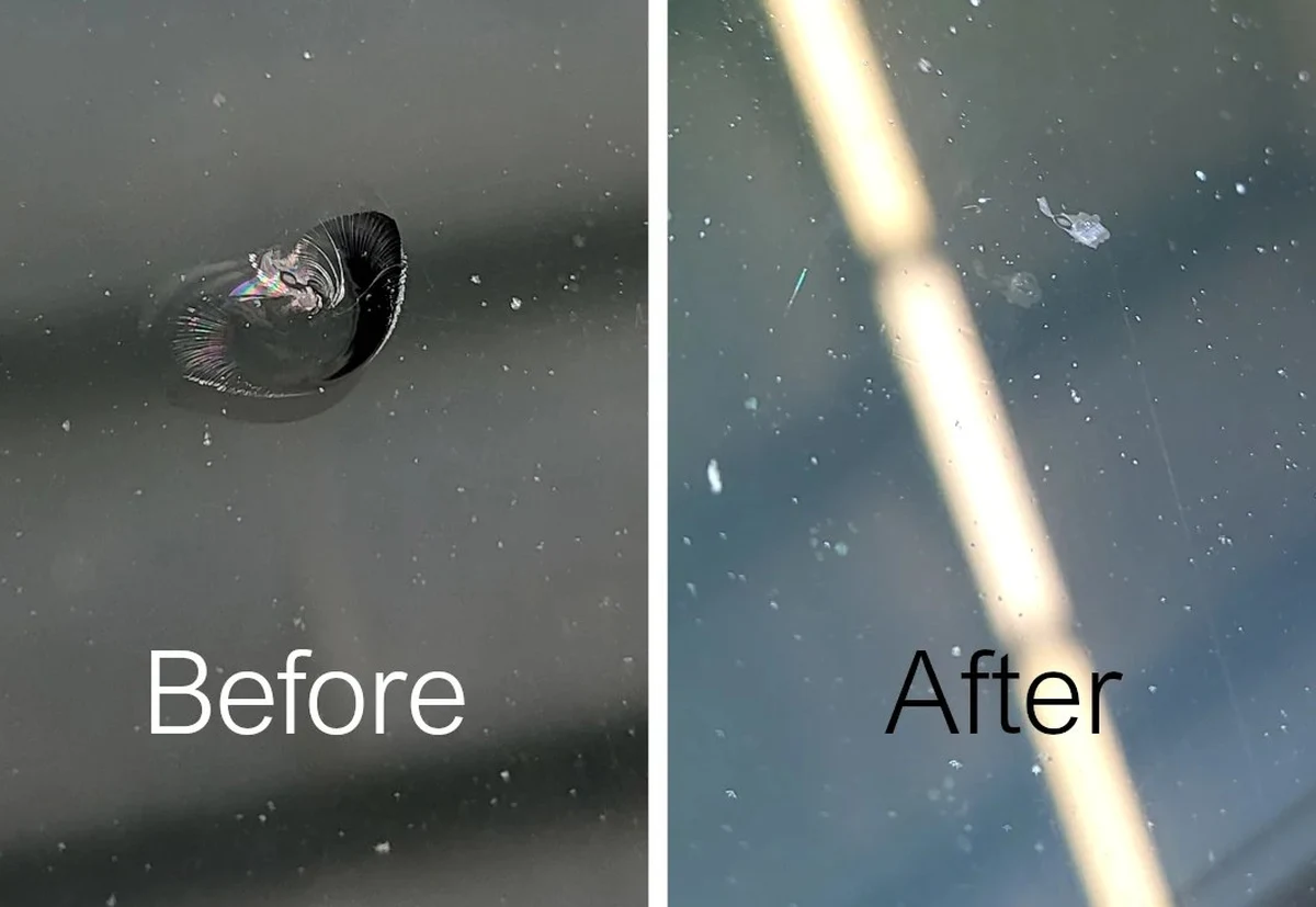Car glass after a windshield replacement
